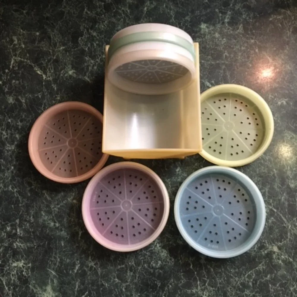 VTG 70's Pastel Plastic Tupperware Drink Coasters Set of 6 w/Cradle